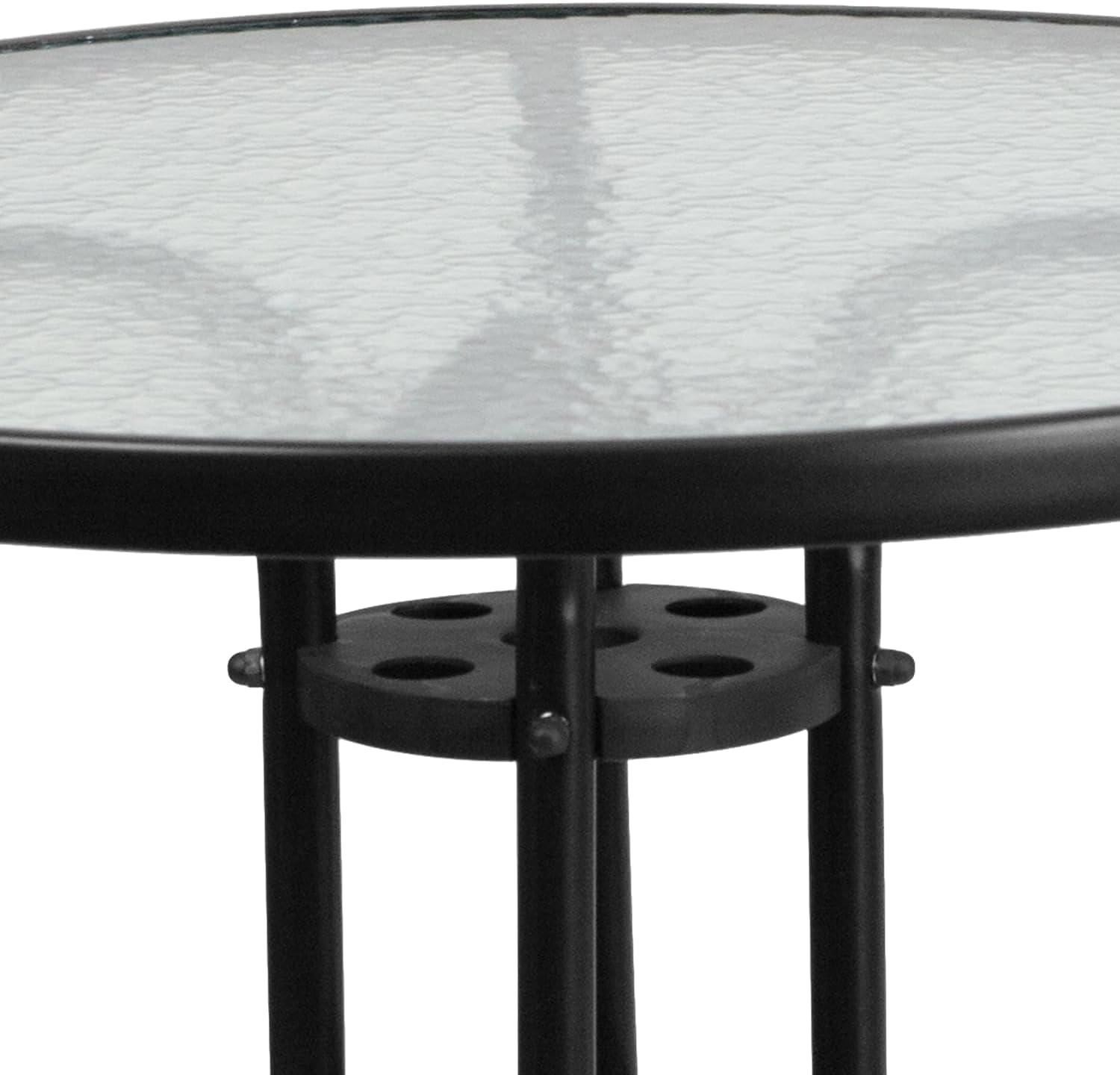 imageFlash Furniture Tory 315quot x 55quot Rectangular Tempered Glass Metal Patio Table with Umbrella Hole Modern Rippled Glass Outdoor Dining Table BlackClear