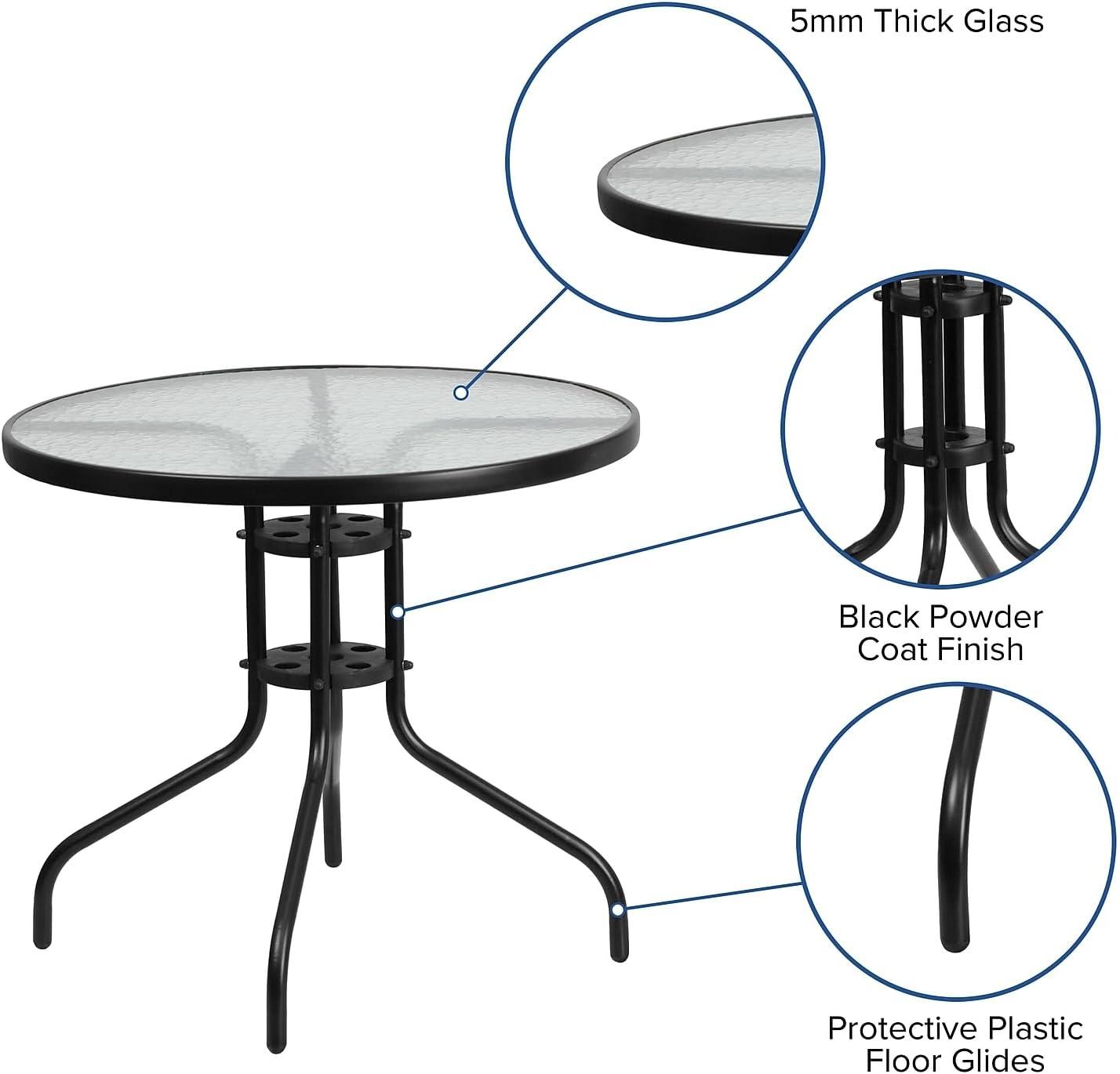 imageFlash Furniture Tory 315quot x 55quot Rectangular Tempered Glass Metal Patio Table with Umbrella Hole Modern Rippled Glass Outdoor Dining Table BlackClear