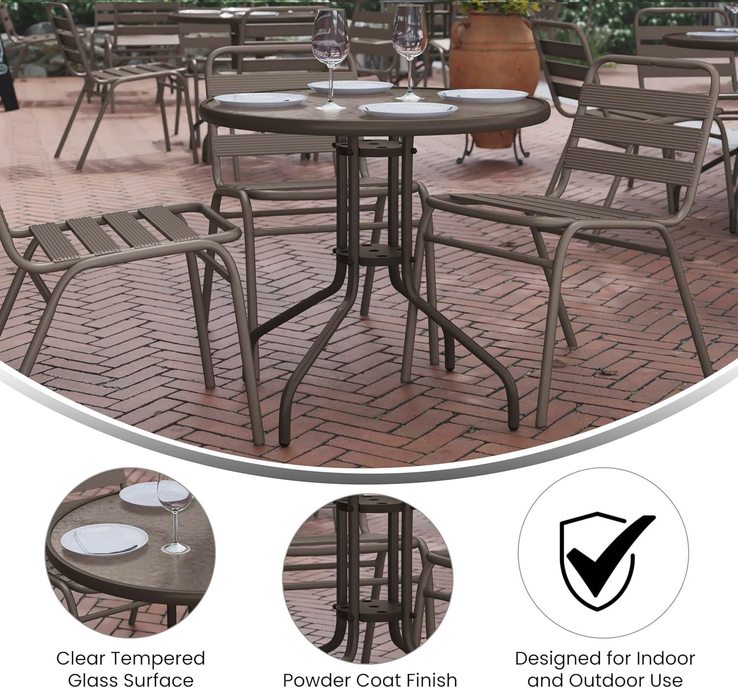 imageFlash Furniture Tory 315quot x 55quot Rectangular Tempered Glass Metal Patio Table with Umbrella Hole Modern Rippled Glass Outdoor Dining Table BlackClear TopBronze Frame