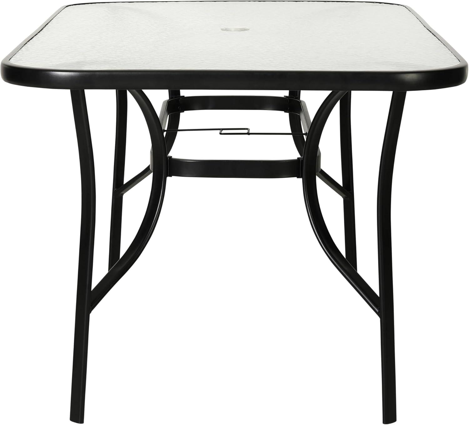 imageFlash Furniture Tory Rectangle Patio Table with Umbrella Hole Commercial AllWeather Table with Heat Resistant Tempered Glass Steel Tube Frame 35x 59 BlackClear TopBlack Frame