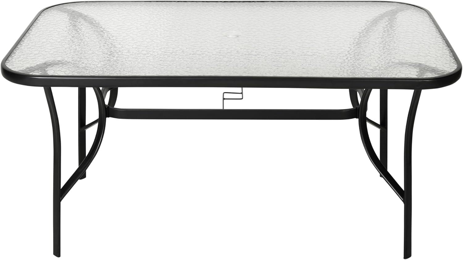 imageFlash Furniture Tory Rectangle Patio Table with Umbrella Hole Commercial AllWeather Table with Heat Resistant Tempered Glass Steel Tube Frame 35x 59 BlackClear TopBlack Frame