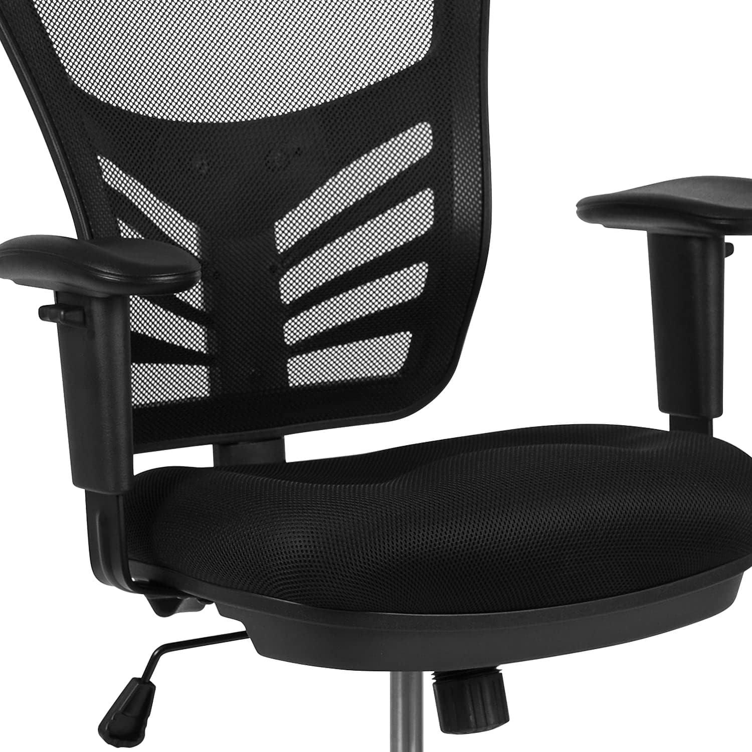 imageFlash Furniture Tyler MidBack Black Mesh Ergonomic Drafting Chair with Adjustable Chrome Foot Ring Adjustable Arms and Black FrameBlack MeshBlack Frame