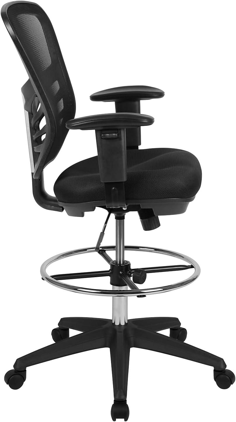 imageFlash Furniture Tyler MidBack Black Mesh Ergonomic Drafting Chair with Adjustable Chrome Foot Ring Adjustable Arms and Black FrameBlack MeshBlack Frame