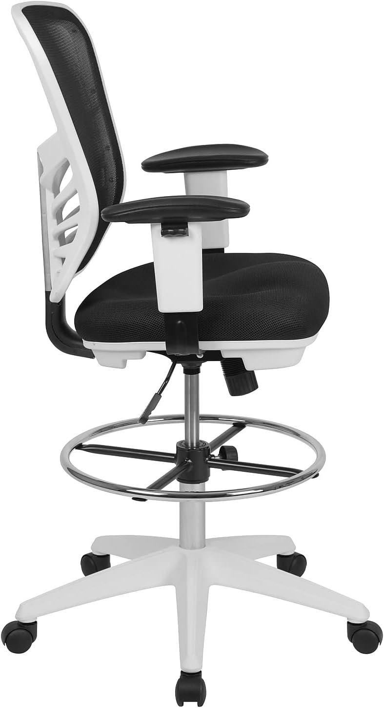 imageFlash Furniture Tyler MidBack Black Mesh Ergonomic Drafting Chair with Adjustable Chrome Foot Ring Adjustable Arms and Black FrameBlack MeshWhite Frame