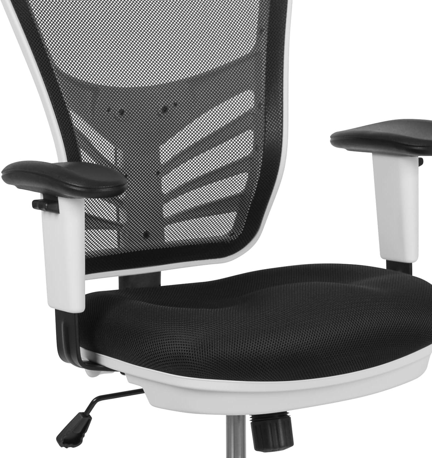 imageFlash Furniture Tyler MidBack Black Mesh Ergonomic Drafting Chair with Adjustable Chrome Foot Ring Adjustable Arms and Black FrameBlack MeshWhite Frame
