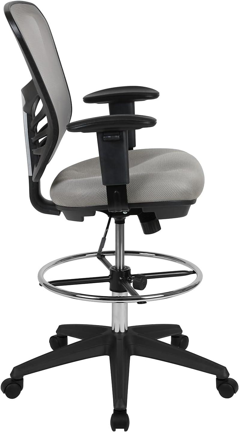 imageFlash Furniture Tyler MidBack Black Mesh Ergonomic Drafting Chair with Adjustable Chrome Foot Ring Adjustable Arms and Black FrameLight Gray MeshBlack Frame