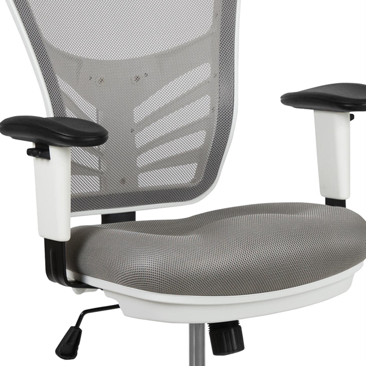 imageFlash Furniture Tyler MidBack Black Mesh Ergonomic Drafting Chair with Adjustable Chrome Foot Ring Adjustable Arms and Black FrameLight Gray MeshWhite Frame