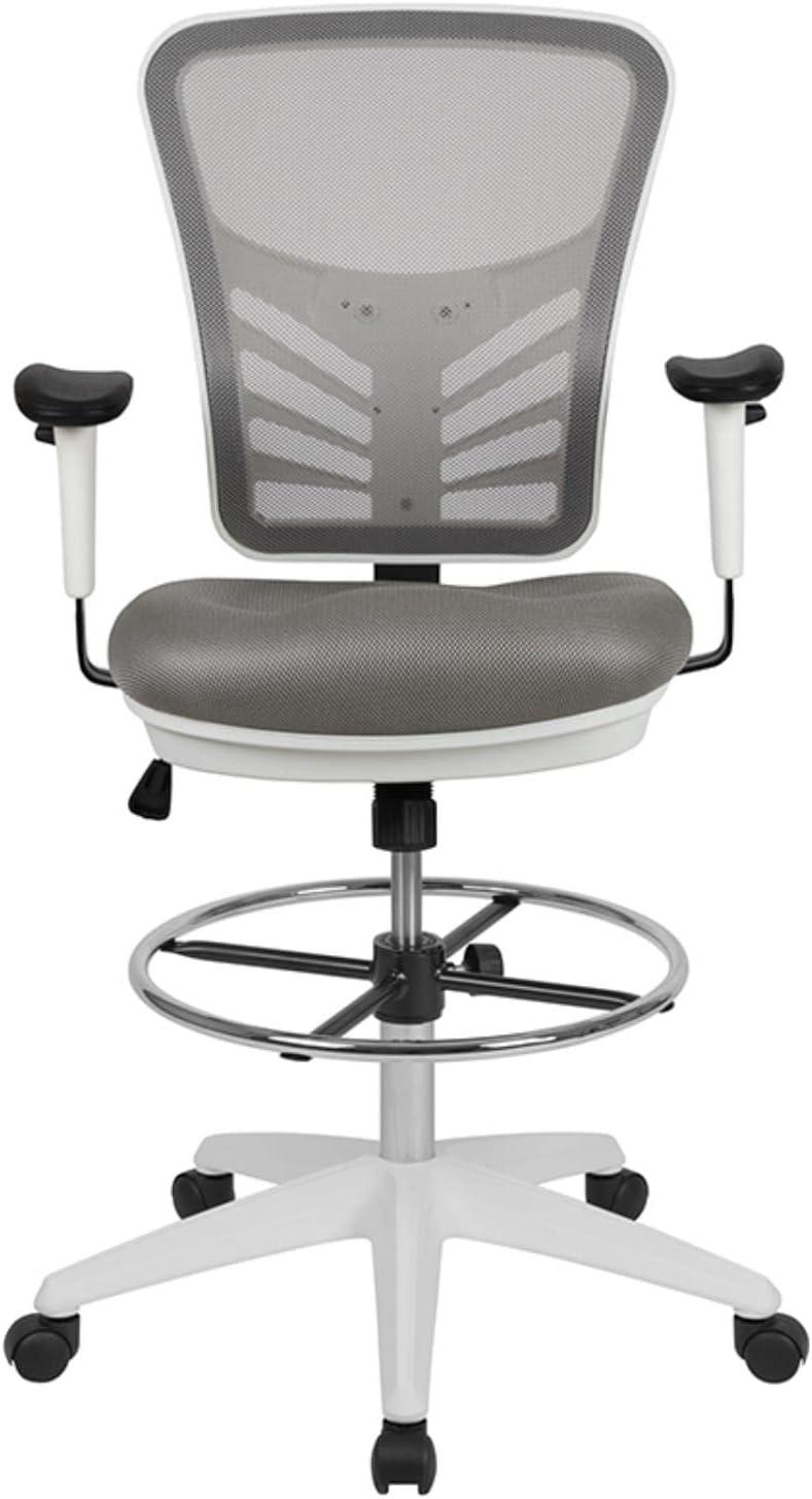 imageFlash Furniture Tyler MidBack Black Mesh Ergonomic Drafting Chair with Adjustable Chrome Foot Ring Adjustable Arms and Black FrameLight Gray MeshWhite Frame