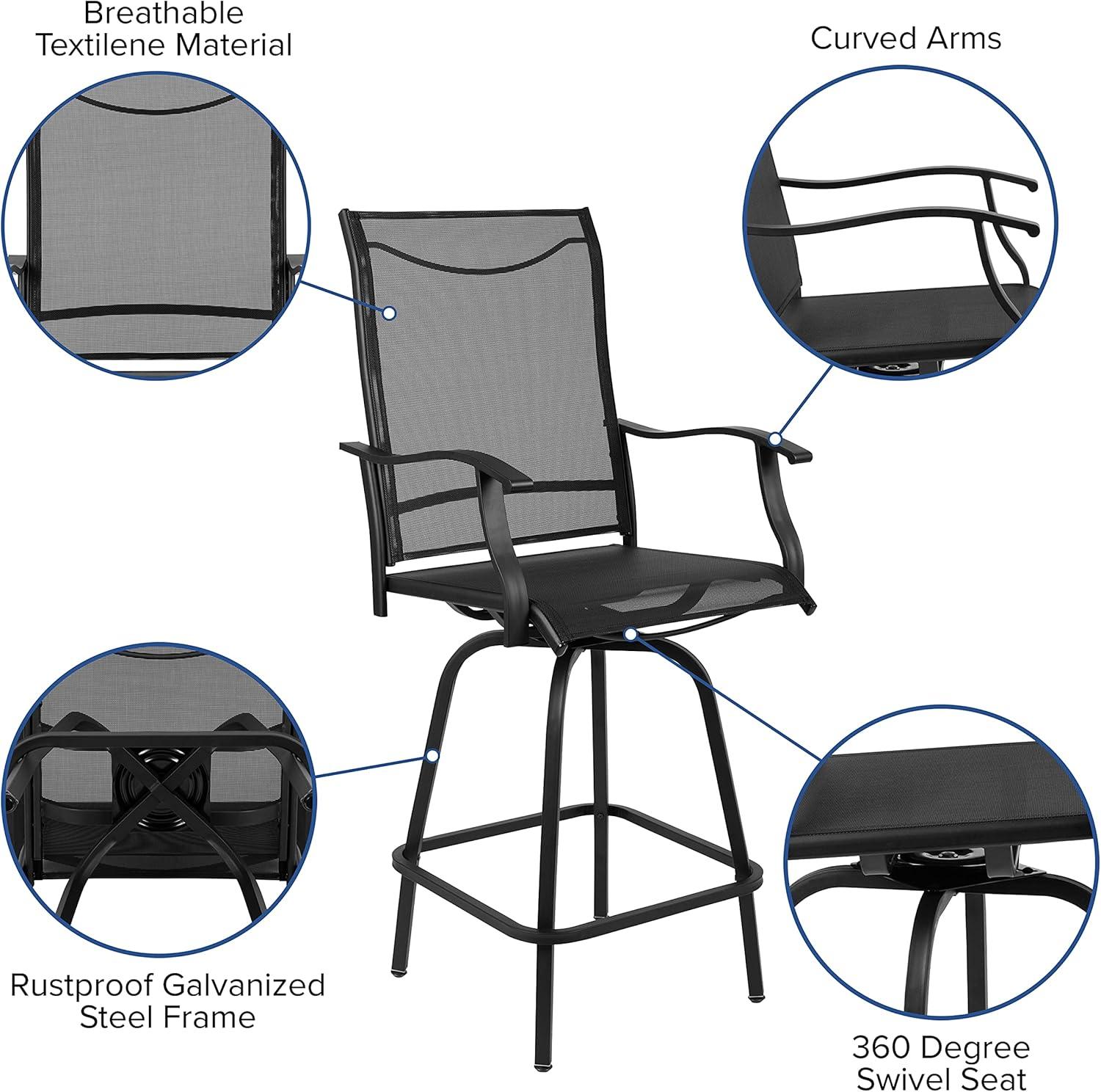 imageFlash Furniture Valerie AllWeather Swivel Patio Barstools with Footrest and Armrests Modern Sling Outdoor Bar Height Stools Set of 2 NavyBlack