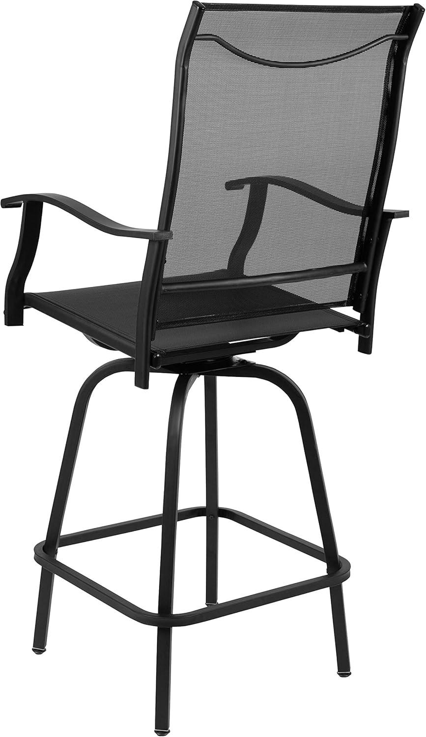 imageFlash Furniture Valerie AllWeather Swivel Patio Barstools with Footrest and Armrests Modern Sling Outdoor Bar Height Stools Set of 2 NavyBlack