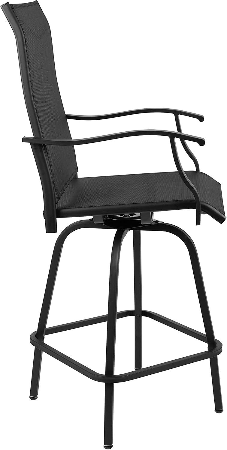 imageFlash Furniture Valerie AllWeather Swivel Patio Barstools with Footrest and Armrests Modern Sling Outdoor Bar Height Stools Set of 2 NavyBlack