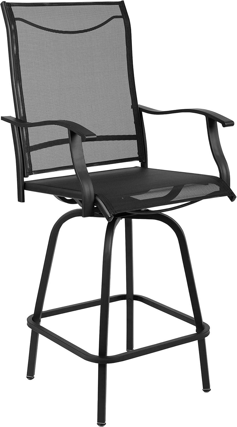 imageFlash Furniture Valerie AllWeather Swivel Patio Barstools with Footrest and Armrests Modern Sling Outdoor Bar Height Stools Set of 2 NavyBlack