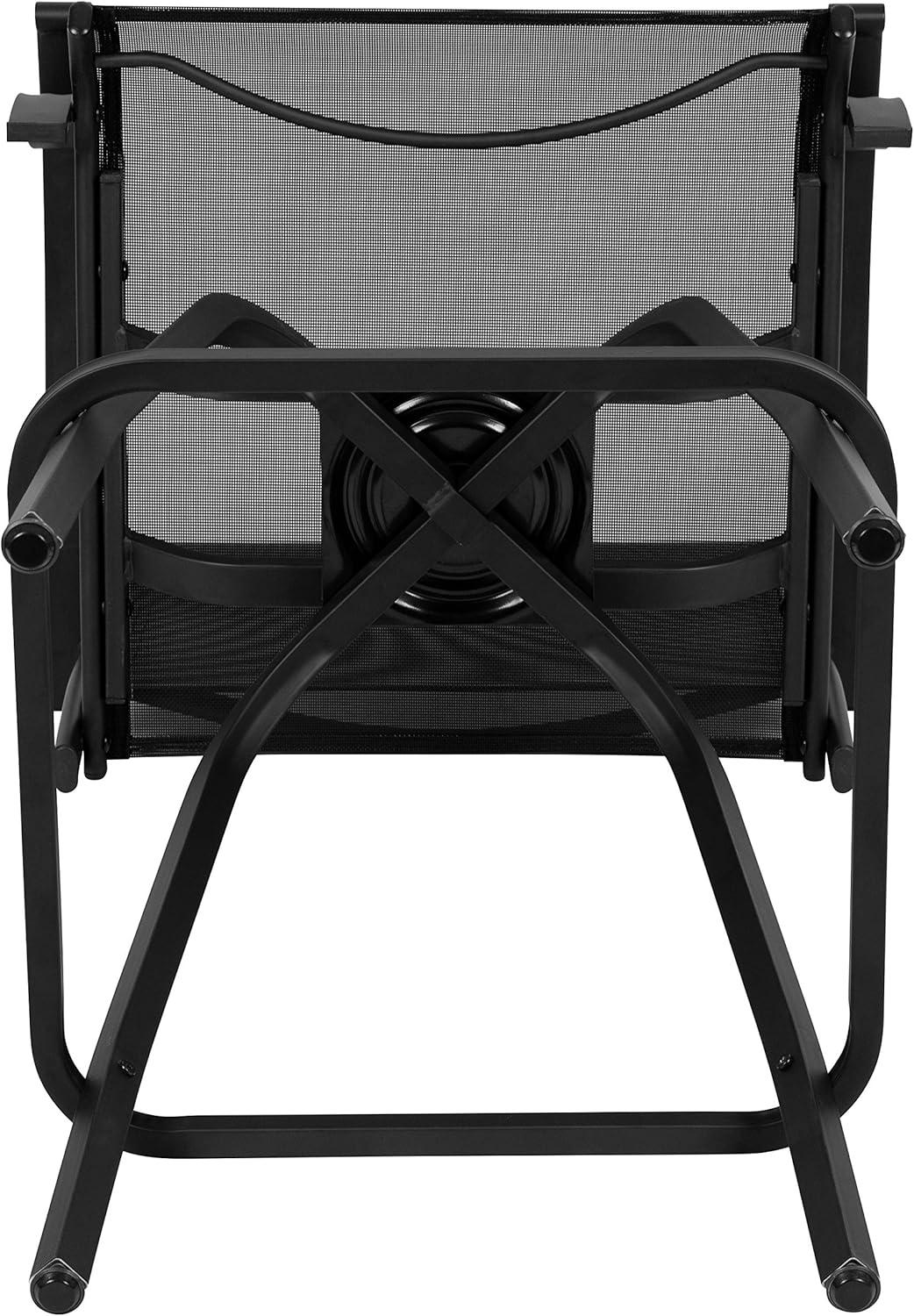 imageFlash Furniture Valerie AllWeather Swivel Patio Barstools with Footrest and Armrests Modern Sling Outdoor Bar Height Stools Set of 2 NavyBlack