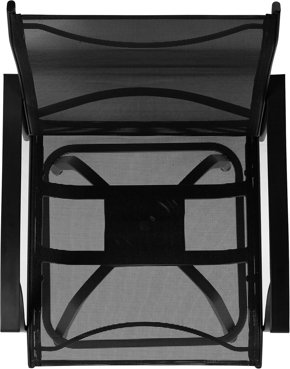 imageFlash Furniture Valerie AllWeather Swivel Patio Barstools with Footrest and Armrests Modern Sling Outdoor Bar Height Stools Set of 2 NavyBlack