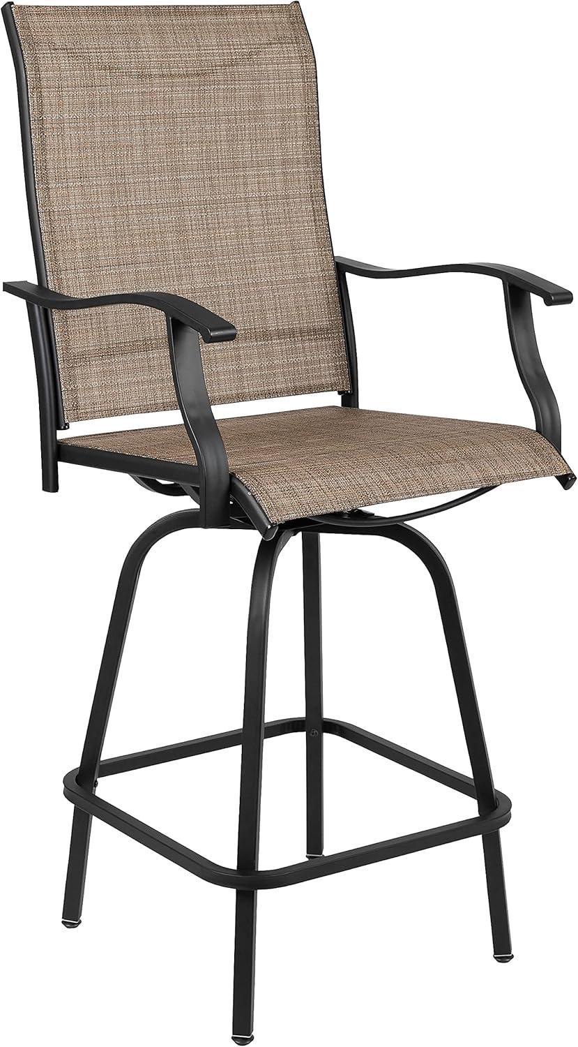 imageFlash Furniture Valerie AllWeather Swivel Patio Barstools with Footrest and Armrests Modern Sling Outdoor Bar Height Stools Set of 2 NavyBrown