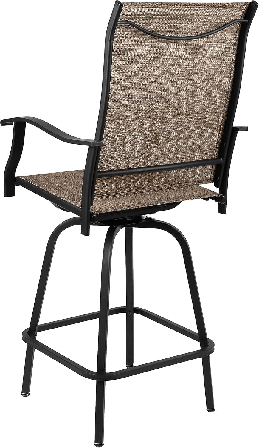 imageFlash Furniture Valerie AllWeather Swivel Patio Barstools with Footrest and Armrests Modern Sling Outdoor Bar Height Stools Set of 2 NavyBrown