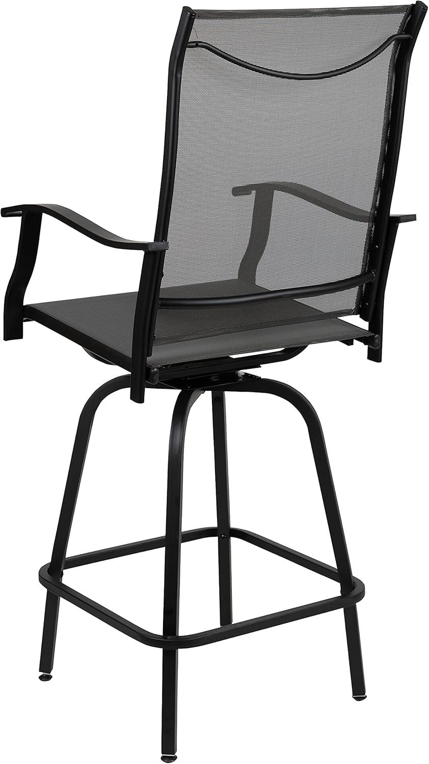 imageFlash Furniture Valerie AllWeather Swivel Patio Barstools with Footrest and Armrests Modern Sling Outdoor Bar Height Stools Set of 2 NavyGrey