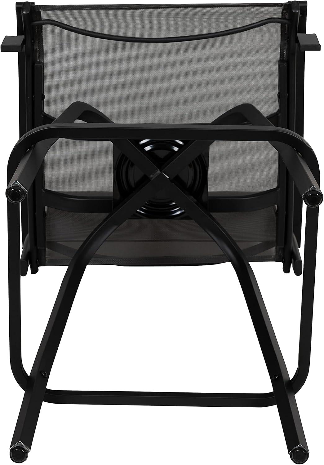 imageFlash Furniture Valerie AllWeather Swivel Patio Barstools with Footrest and Armrests Modern Sling Outdoor Bar Height Stools Set of 2 NavyGrey