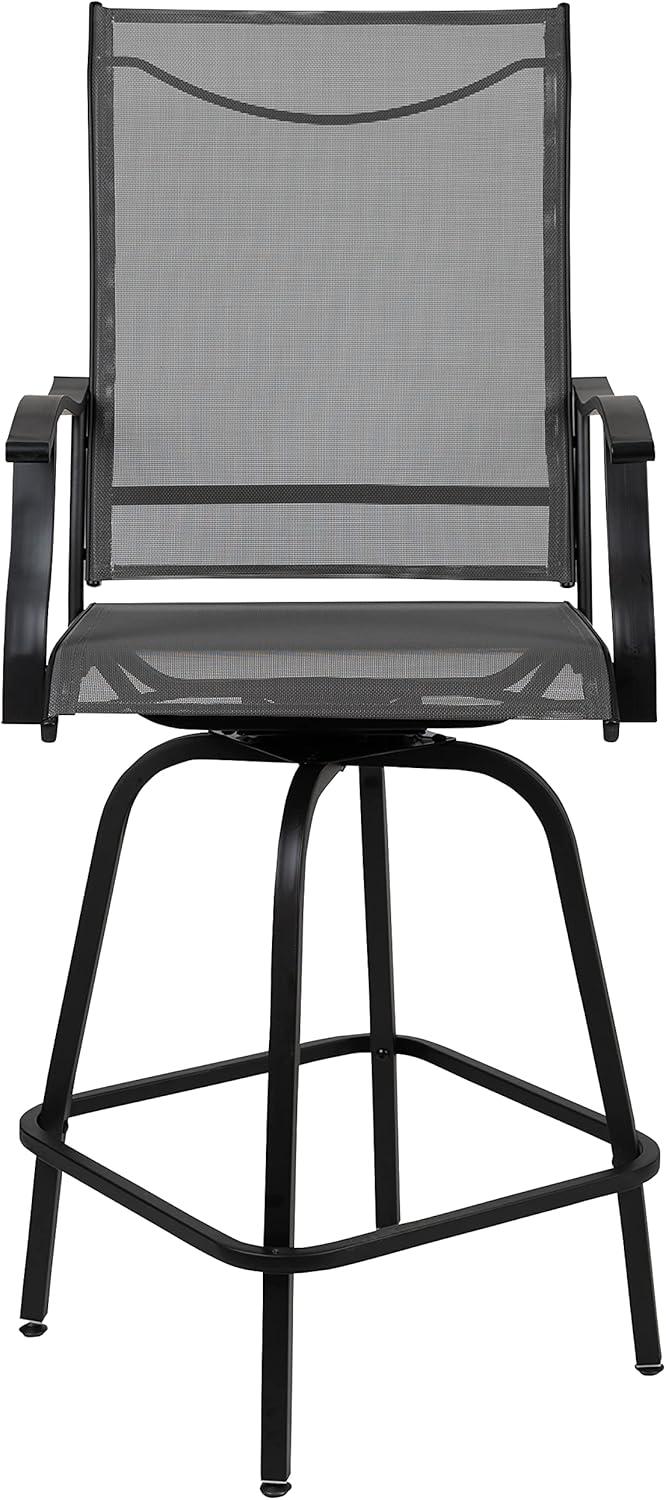 imageFlash Furniture Valerie AllWeather Swivel Patio Barstools with Footrest and Armrests Modern Sling Outdoor Bar Height Stools Set of 2 NavyGrey