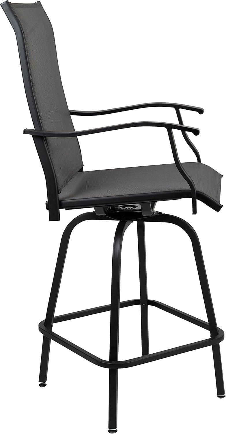 imageFlash Furniture Valerie AllWeather Swivel Patio Barstools with Footrest and Armrests Modern Sling Outdoor Bar Height Stools Set of 2 NavyGrey