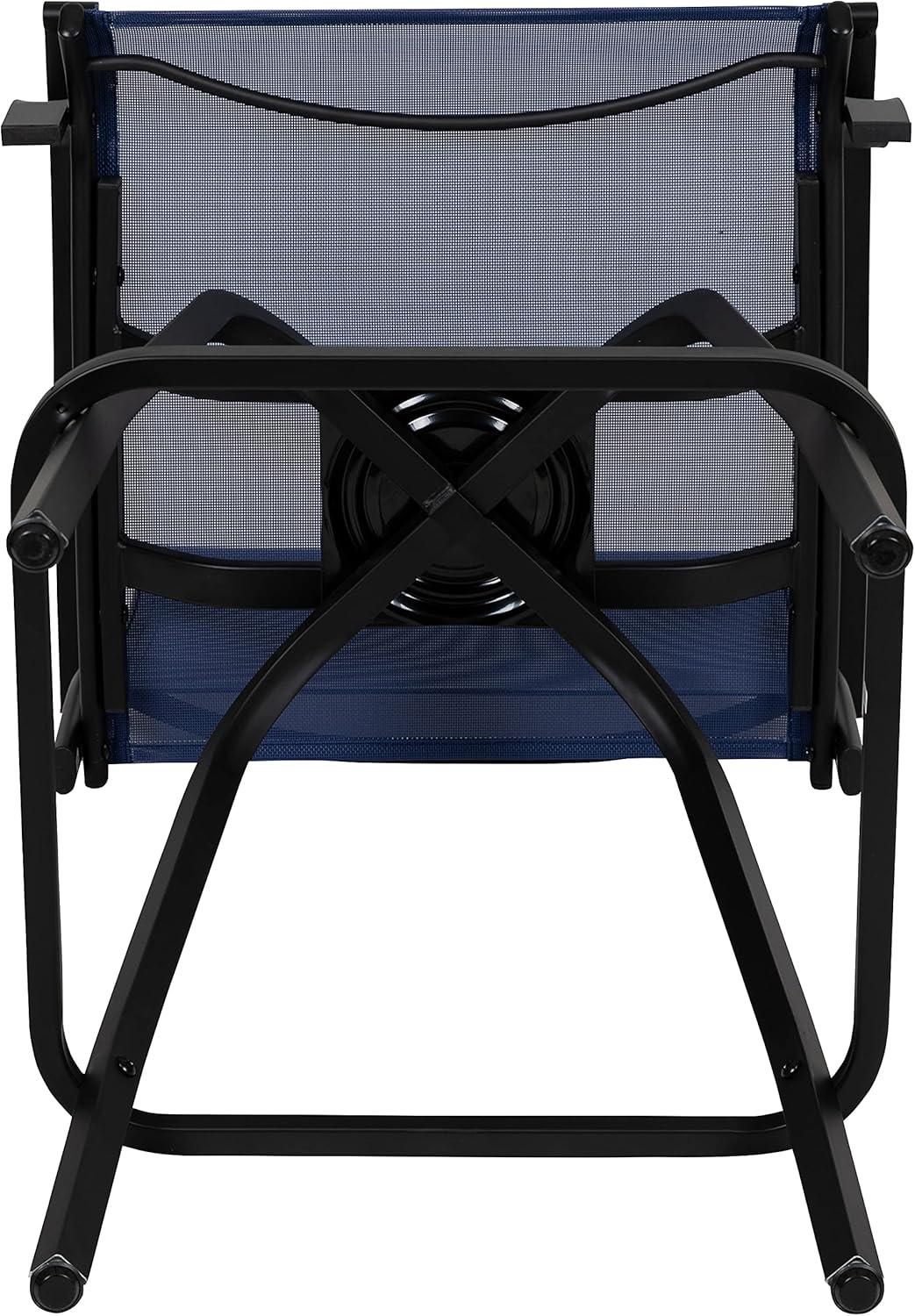 imageFlash Furniture Valerie AllWeather Swivel Patio Barstools with Footrest and Armrests Modern Sling Outdoor Bar Height Stools Set of 2 NavyNavy