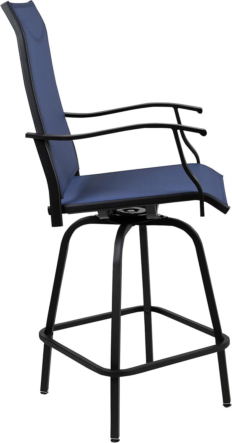 imageFlash Furniture Valerie AllWeather Swivel Patio Barstools with Footrest and Armrests Modern Sling Outdoor Bar Height Stools Set of 2 NavyNavy
