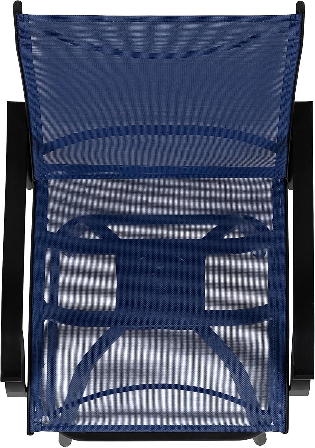 imageFlash Furniture Valerie AllWeather Swivel Patio Barstools with Footrest and Armrests Modern Sling Outdoor Bar Height Stools Set of 2 NavyNavy