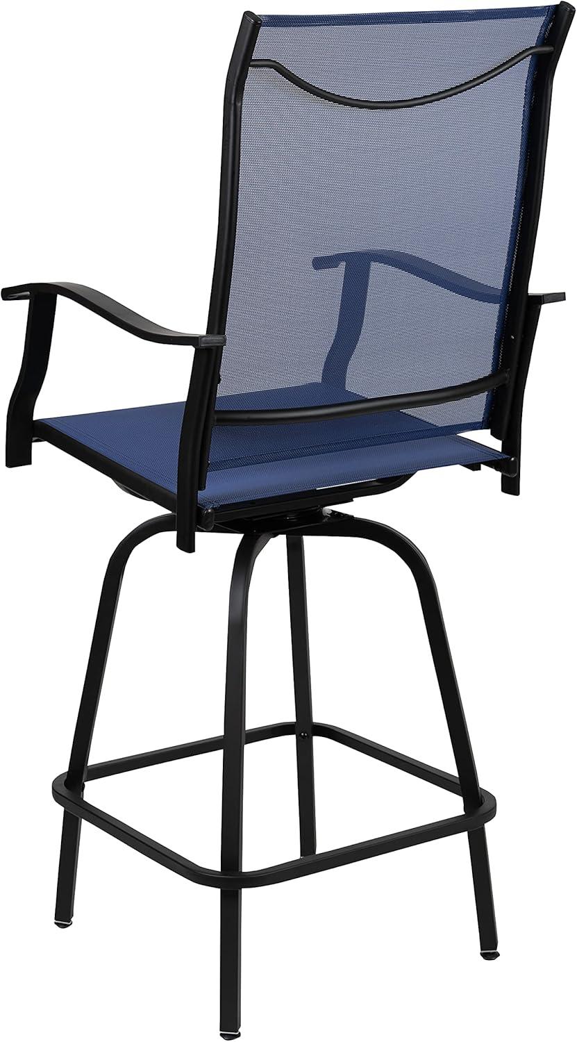 imageFlash Furniture Valerie AllWeather Swivel Patio Barstools with Footrest and Armrests Modern Sling Outdoor Bar Height Stools Set of 2 NavyNavy