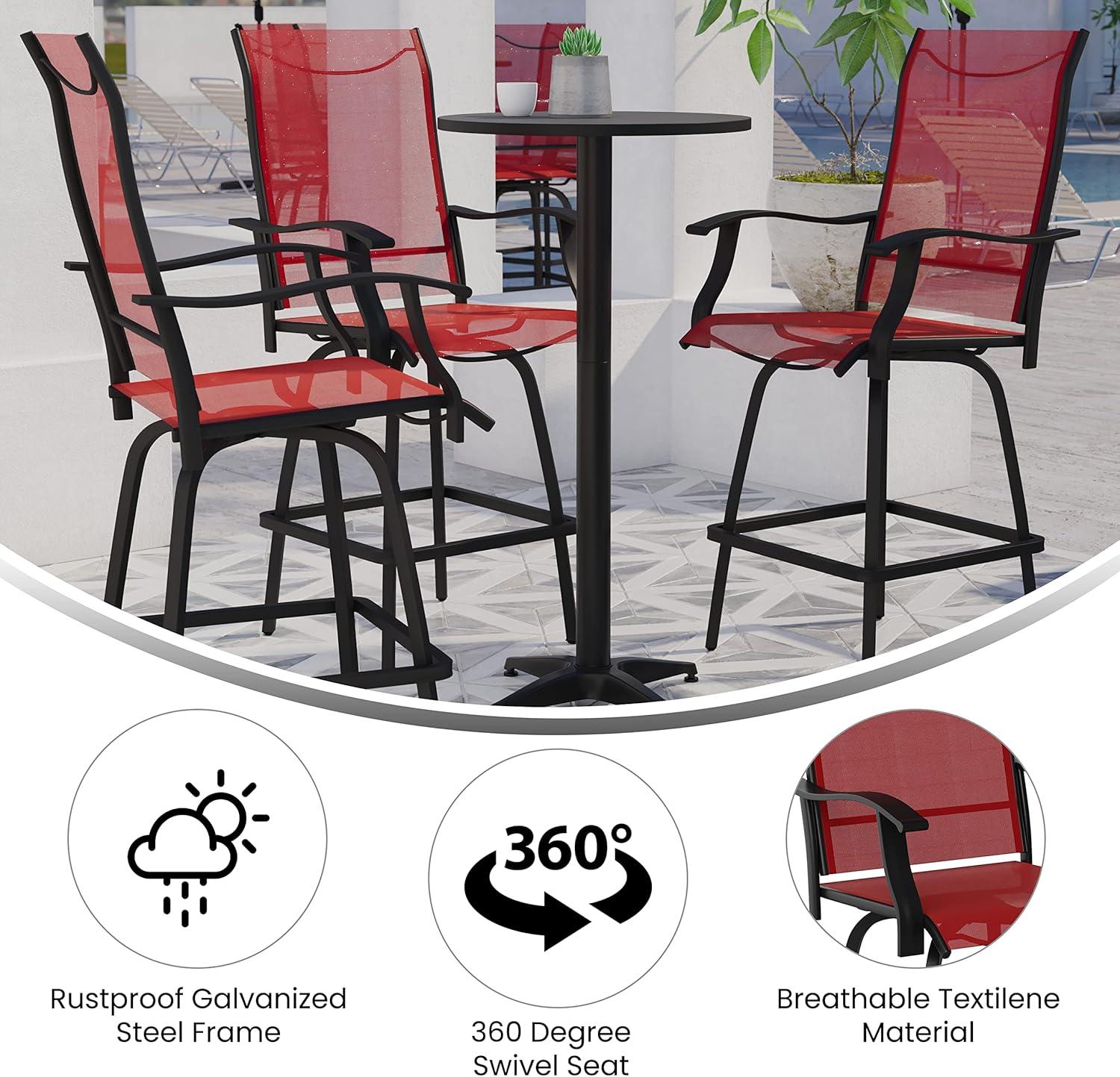 imageFlash Furniture Valerie AllWeather Swivel Patio Barstools with Footrest and Armrests Modern Sling Outdoor Bar Height Stools Set of 2 NavyRed