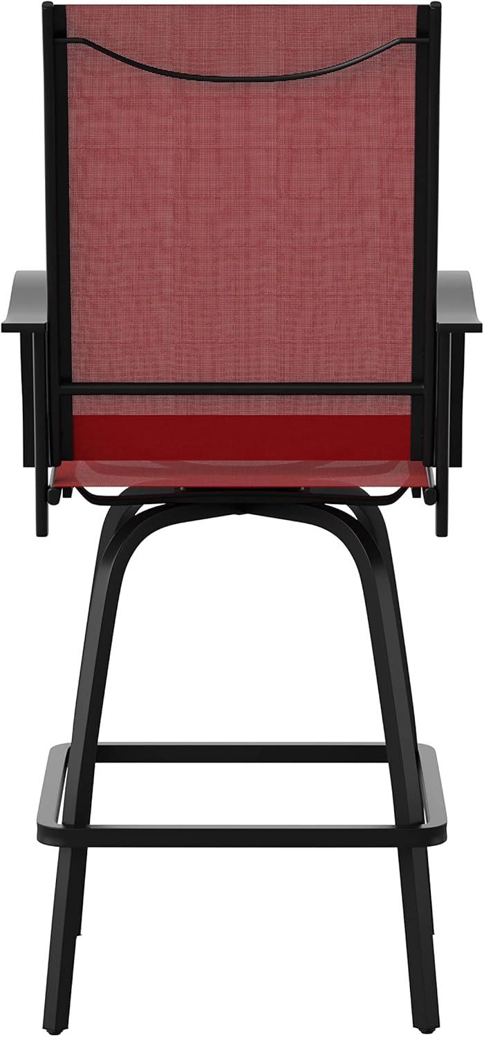 imageFlash Furniture Valerie AllWeather Swivel Patio Barstools with Footrest and Armrests Modern Sling Outdoor Bar Height Stools Set of 2 NavyRed