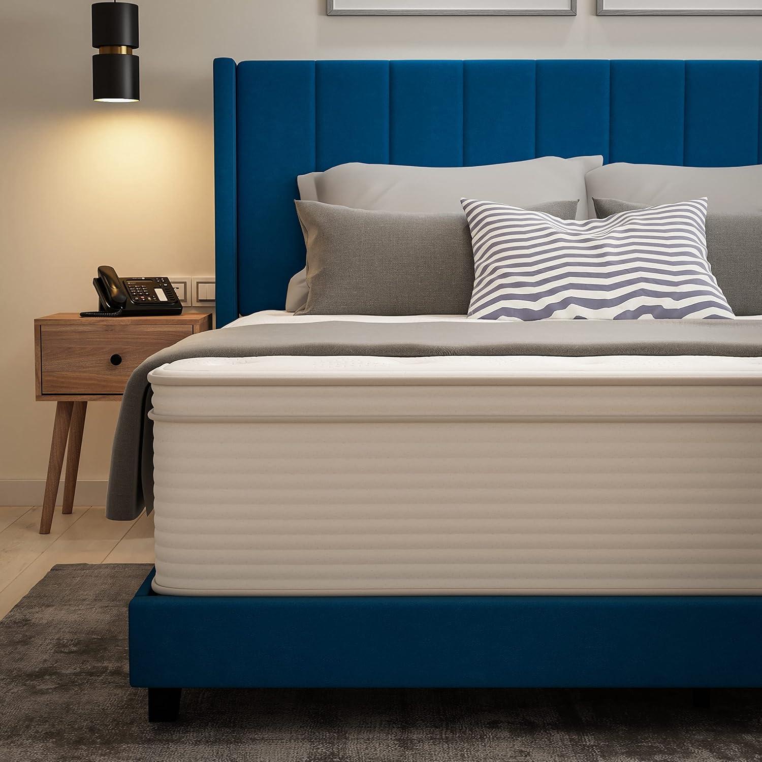imageFlash Furniture Vista Hospitality Grade Commercial Mattress in a Box 14 Inch Premium Memory Foam Hybrid Pocket Spring Mattress Reinforced Edge Support Queen WhiteKing