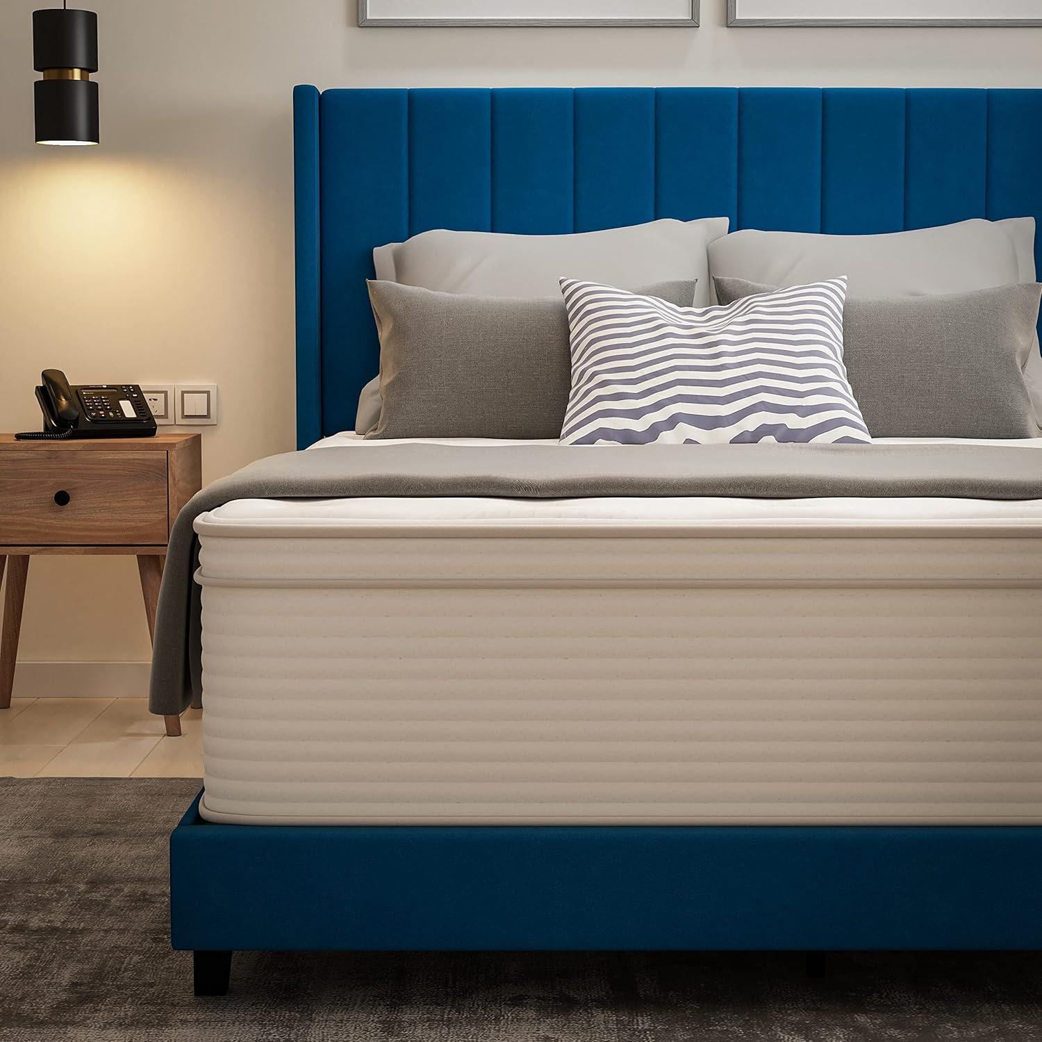 imageFlash Furniture Vista Hospitality Grade Commercial Mattress in a Box 14 Inch Premium Memory Foam Hybrid Pocket Spring Mattress Reinforced Edge Support Queen WhiteQueen