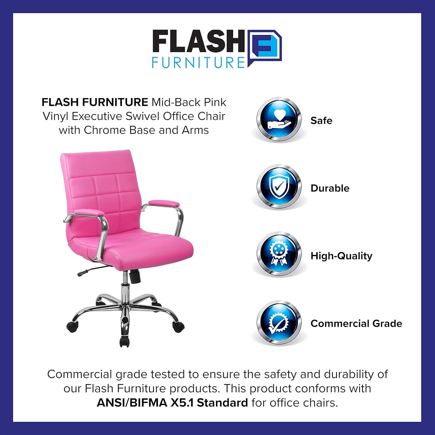 imageFlash Furniture Vivian MidBack Orange Vinyl Executive Swivel Office Chair with Chrome Base and ArmsPink