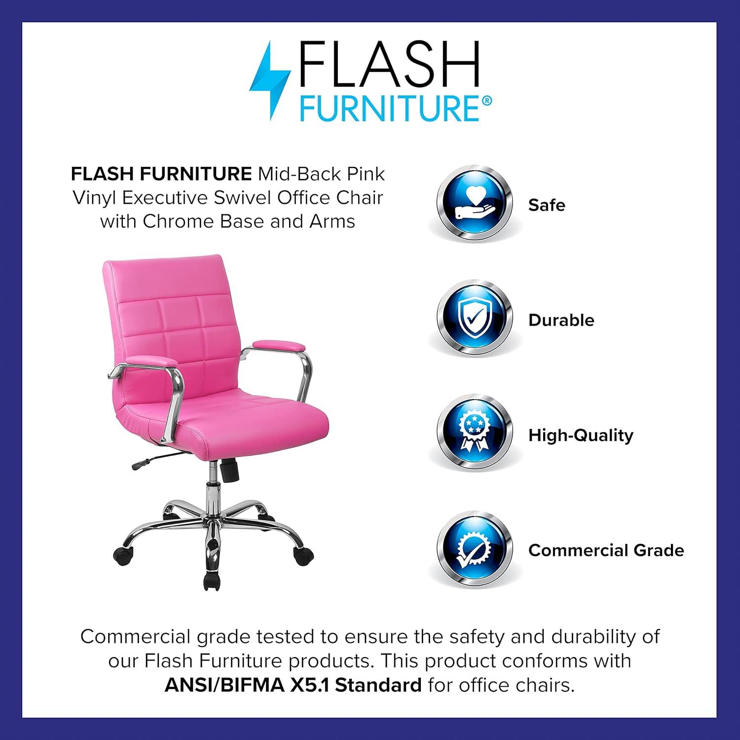 imageFlash Furniture Vivian MidBack Orange Vinyl Executive Swivel Office Chair with Chrome Base and ArmsPink