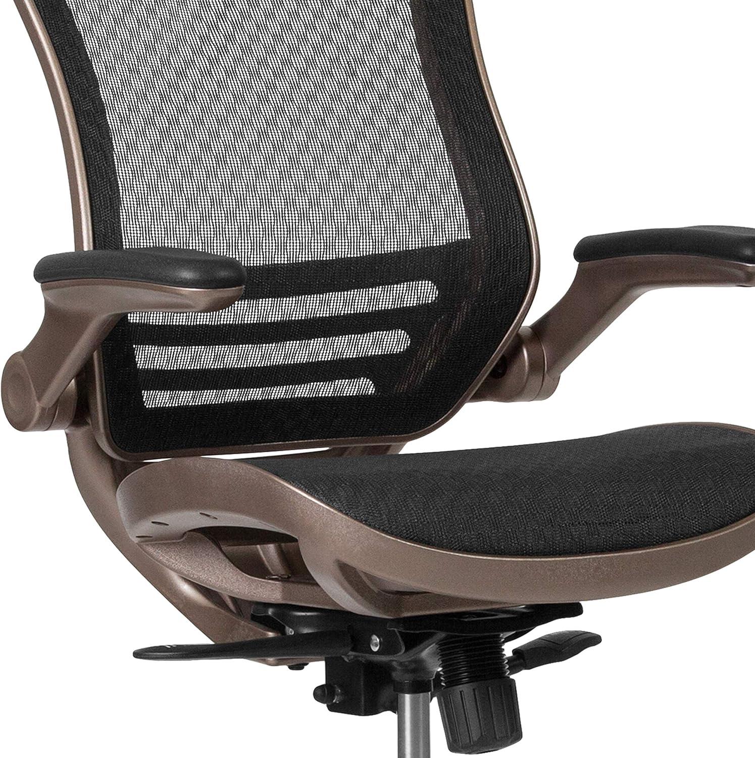 imageFlash Furniture Waylon MidBack Swivel Office Chair with Adjustable Foot Ring and Seat Height Ergonomic Mesh Chair with Armrests BlackGold