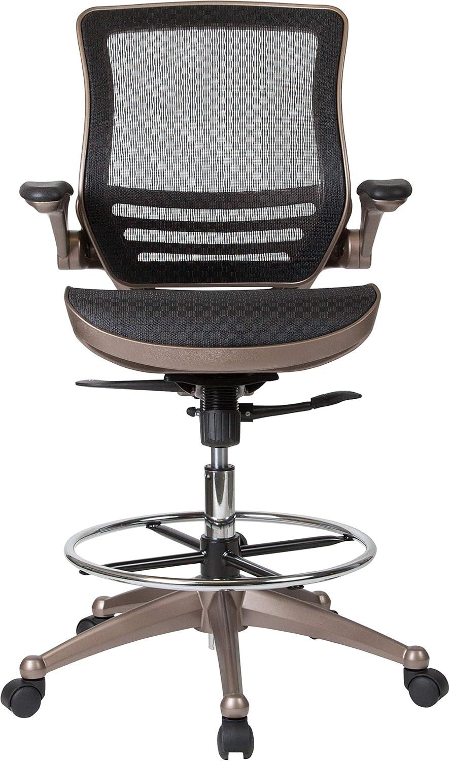 imageFlash Furniture Waylon MidBack Swivel Office Chair with Adjustable Foot Ring and Seat Height Ergonomic Mesh Chair with Armrests BlackGold