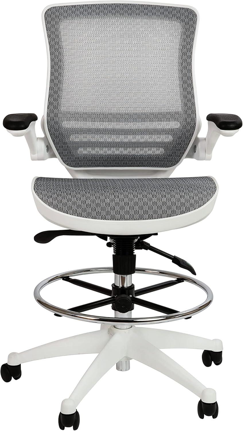 imageFlash Furniture Waylon MidBack Swivel Office Chair with Adjustable Foot Ring and Seat Height Ergonomic Mesh Chair with Armrests BlackSilverWhite