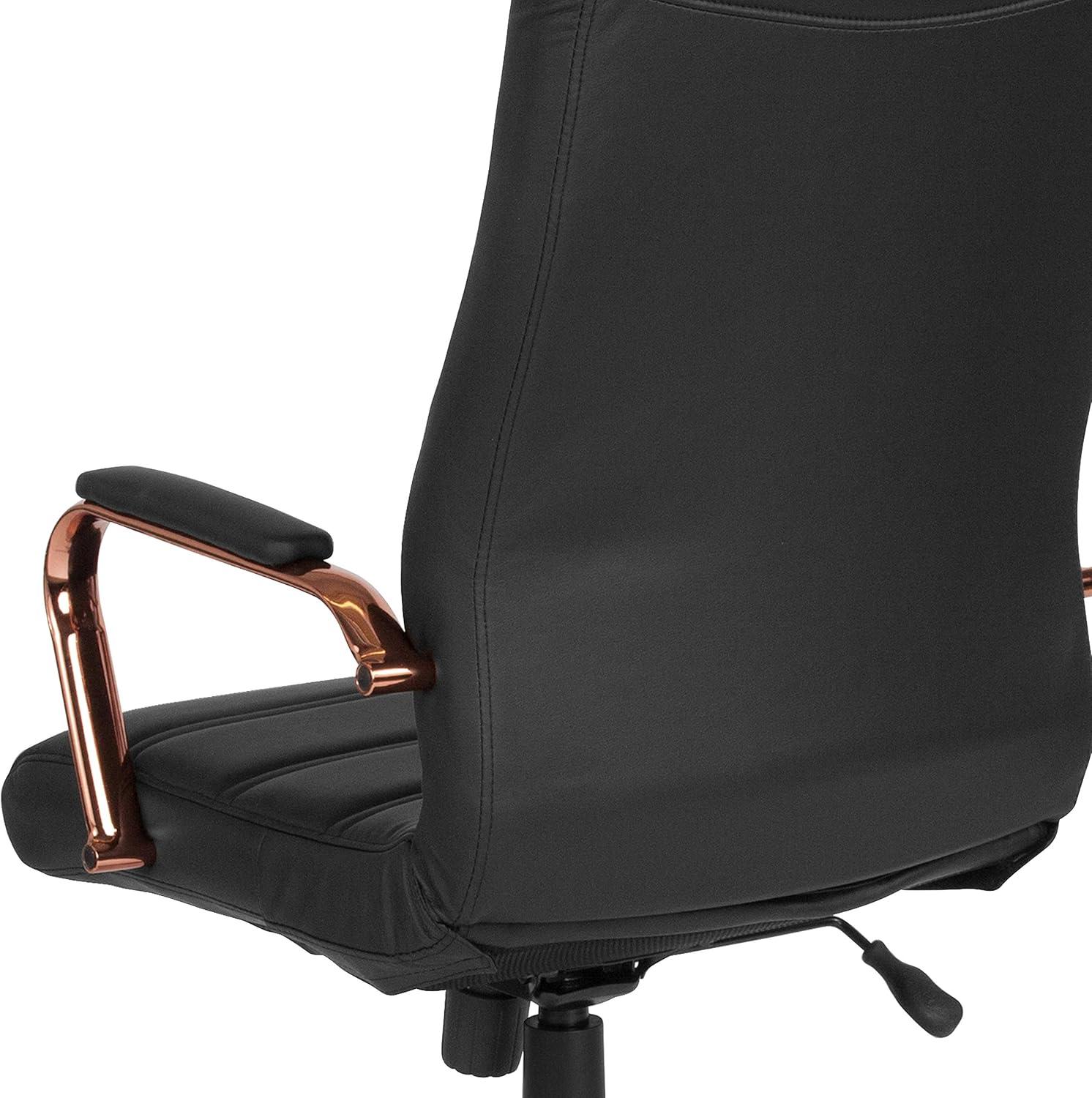 imageFlash Furniture Whitney HighBack Swivel LeatherSoft Desk Chair with Padded Seat and Armrests Adjustable Height Padded Office Chair BlackGoldBlack LeathersoftRose Gold Frame