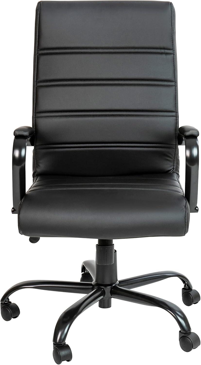 imageFlash Furniture Whitney HighBack Swivel LeatherSoft Desk Chair with Padded Seat and Armrests Adjustable Height Padded Office Chair BlackGoldBlack LeathersoftBlack Frame