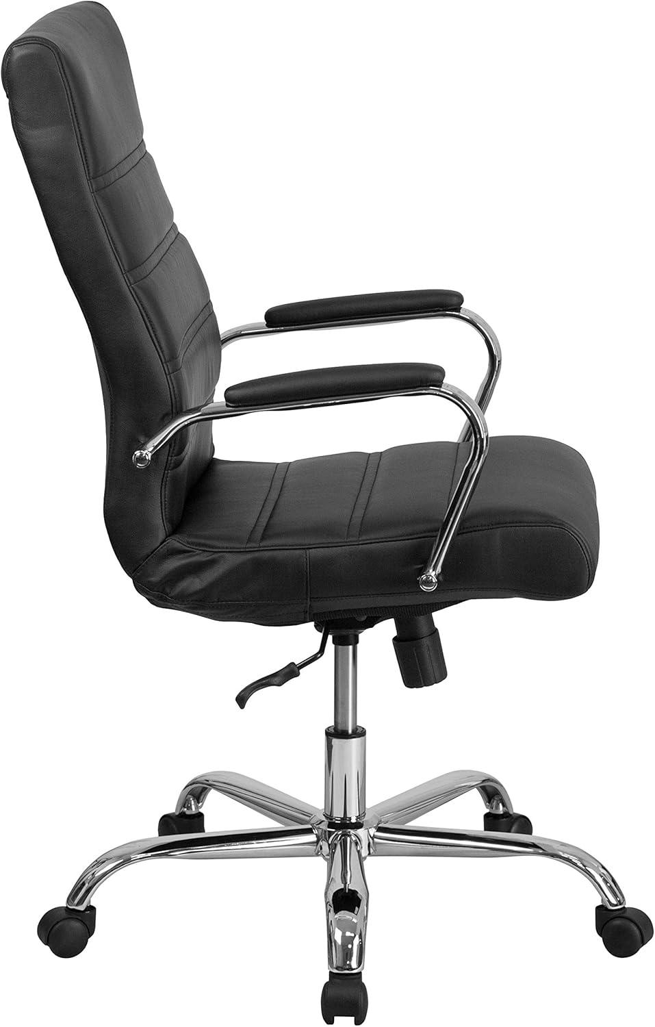 imageFlash Furniture Whitney HighBack Swivel LeatherSoft Desk Chair with Padded Seat and Armrests Adjustable Height Padded Office Chair BlackGoldBlack LeathersoftChrome Frame