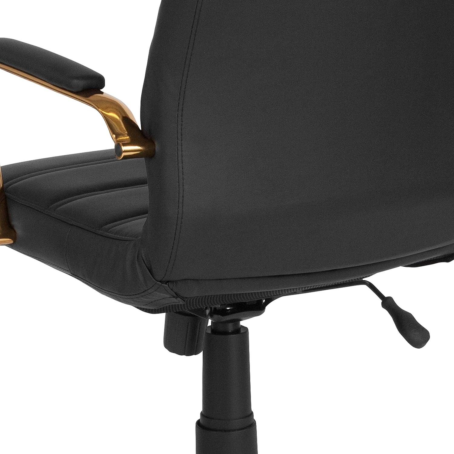 imageFlash Furniture Whitney HighBack Swivel LeatherSoft Desk Chair with Padded Seat and Armrests Adjustable Height Padded Office Chair BlackGoldBlack LeathersoftGold Frame
