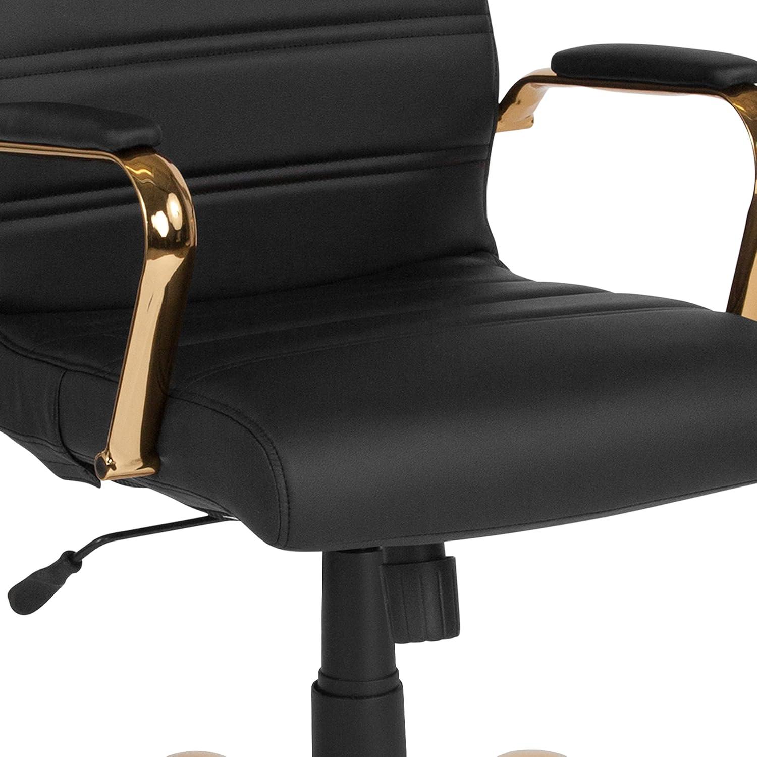 imageFlash Furniture Whitney HighBack Swivel LeatherSoft Desk Chair with Padded Seat and Armrests Adjustable Height Padded Office Chair BlackGoldBlack LeathersoftGold Frame