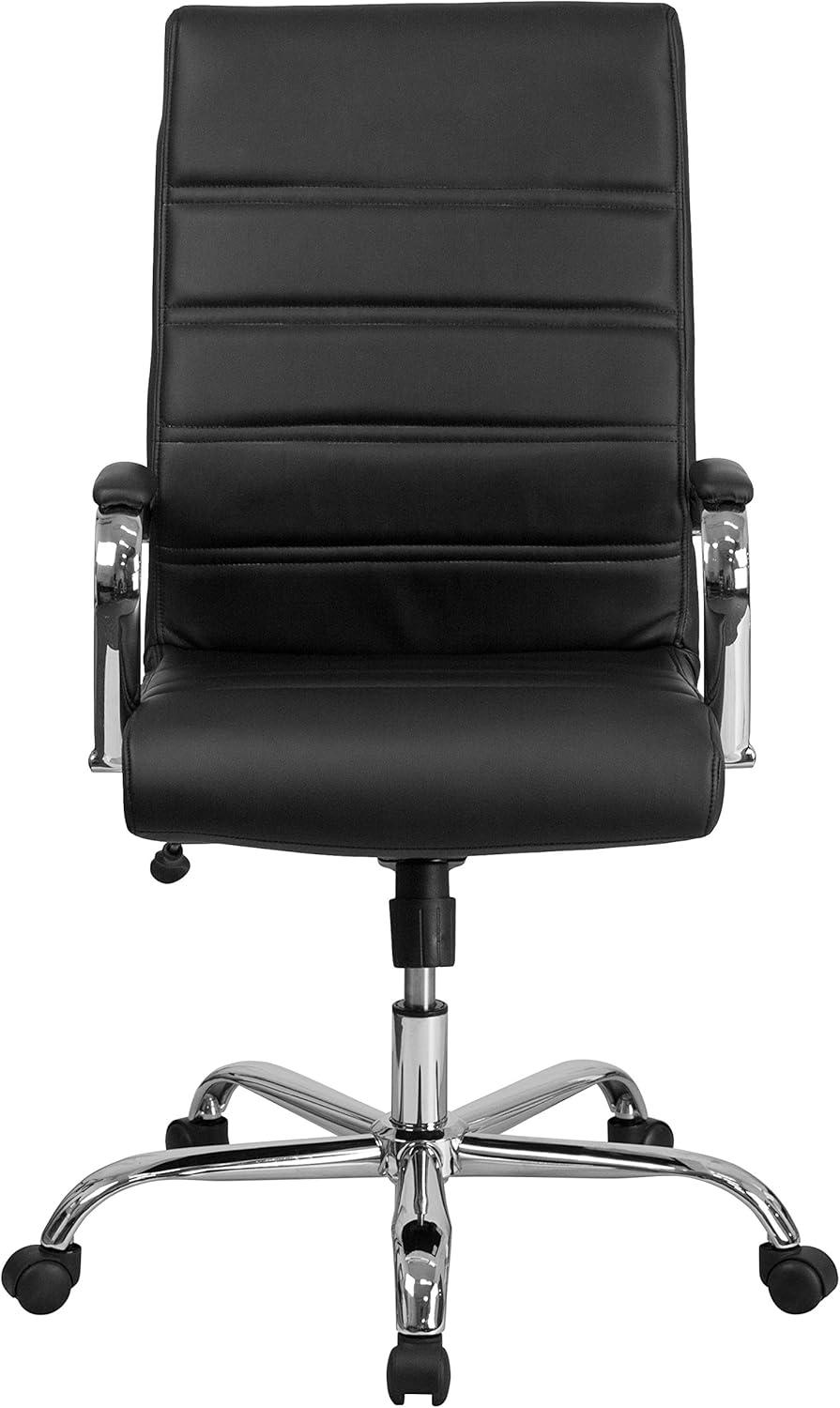 imageFlash Furniture Whitney HighBack Swivel LeatherSoft Desk Chair with Padded Seat and Armrests Adjustable Height Padded Office Chair BlackGoldBlack LeathersoftChrome Frame