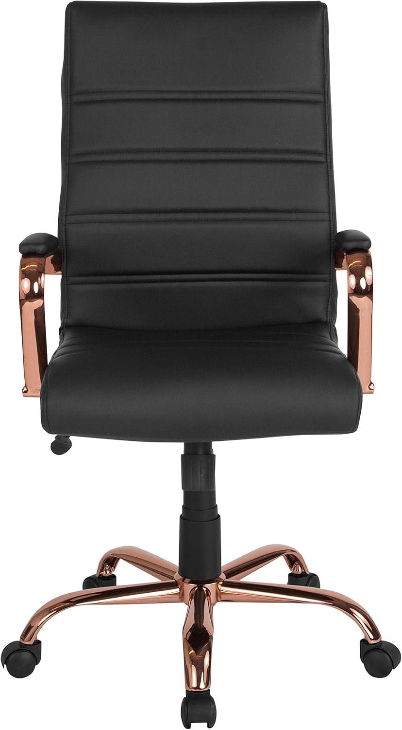 imageFlash Furniture Whitney HighBack Swivel LeatherSoft Desk Chair with Padded Seat and Armrests Adjustable Height Padded Office Chair BlackGoldBlack LeathersoftRose Gold Frame