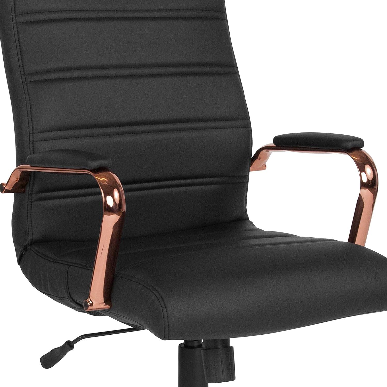 imageFlash Furniture Whitney HighBack Swivel LeatherSoft Desk Chair with Padded Seat and Armrests Adjustable Height Padded Office Chair BlackGoldBlack LeathersoftRose Gold Frame