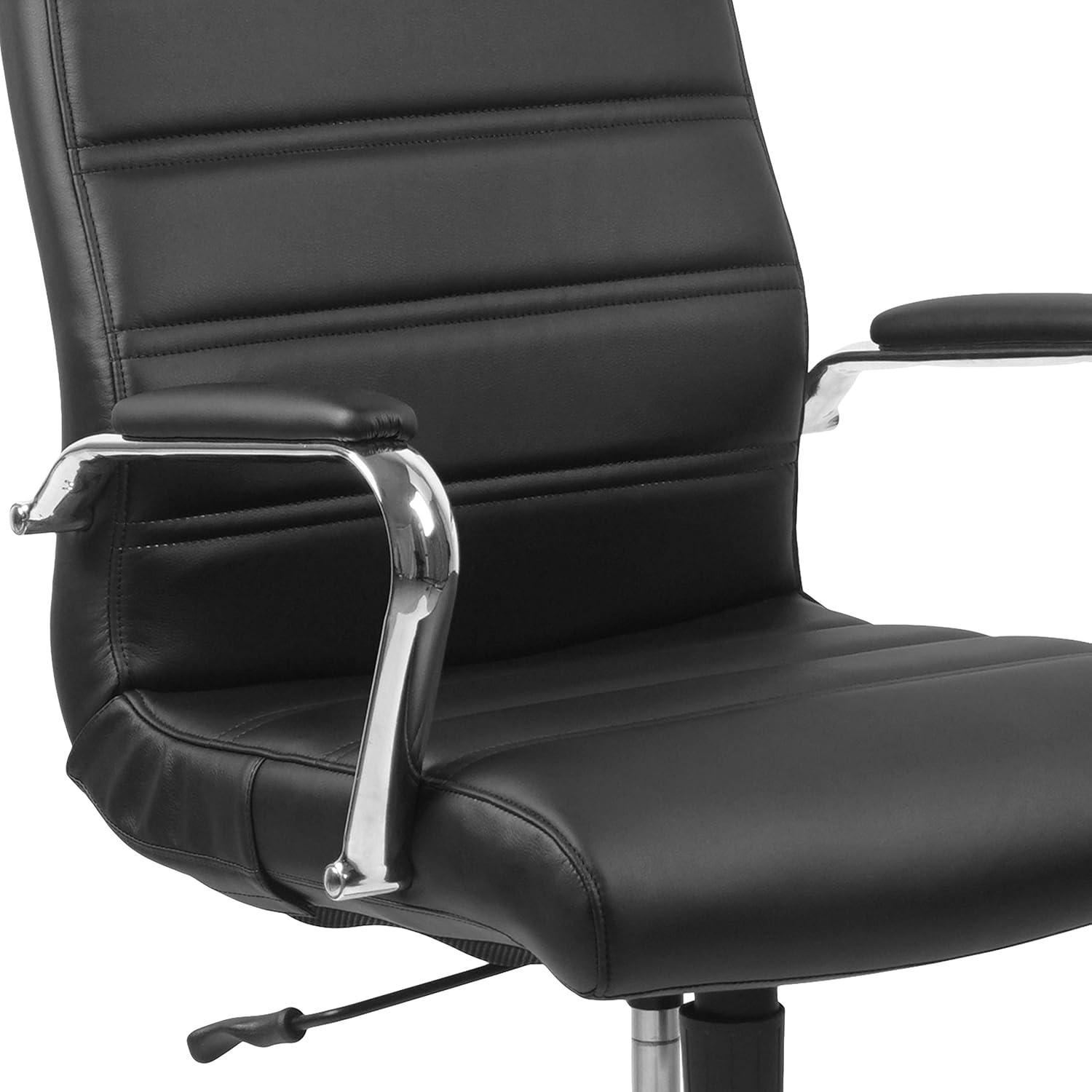 imageFlash Furniture Whitney HighBack Swivel LeatherSoft Desk Chair with Padded Seat and Armrests Adjustable Height Padded Office Chair BlackGoldBlack LeathersoftChrome Frame