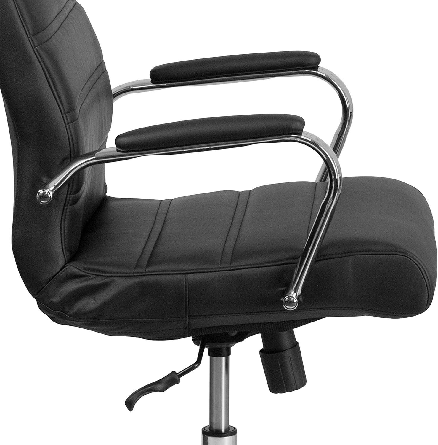 imageFlash Furniture Whitney HighBack Swivel LeatherSoft Desk Chair with Padded Seat and Armrests Adjustable Height Padded Office Chair BlackGoldBlack LeathersoftChrome Frame