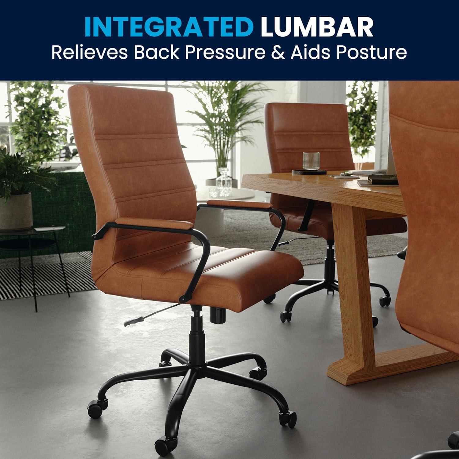 imageFlash Furniture Whitney HighBack Swivel LeatherSoft Desk Chair with Padded Seat and Armrests Adjustable Height Padded Office Chair BlackGoldBrown LeathersoftBlack Frame