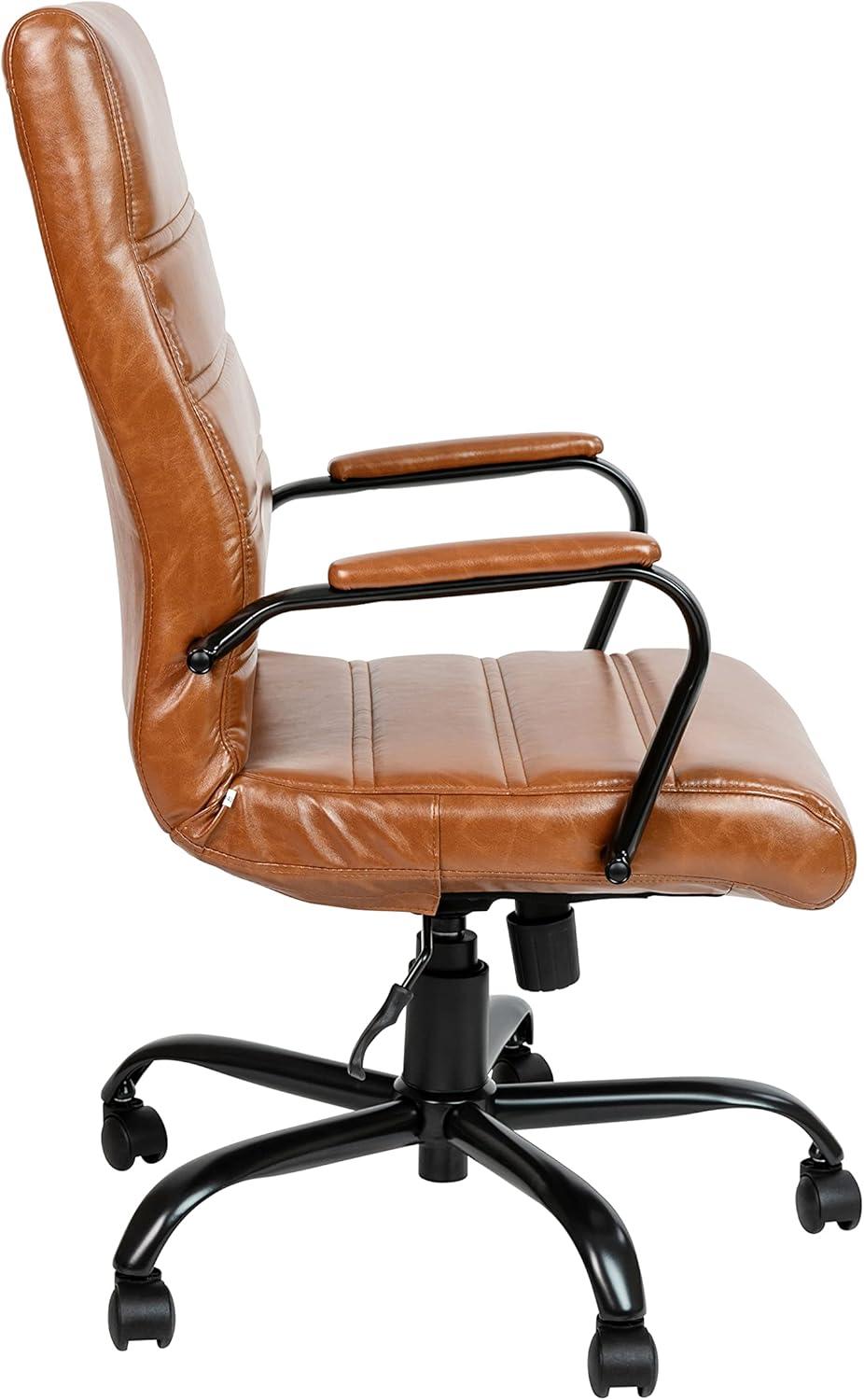 imageFlash Furniture Whitney HighBack Swivel LeatherSoft Desk Chair with Padded Seat and Armrests Adjustable Height Padded Office Chair BlackGoldBrown LeathersoftBlack Frame