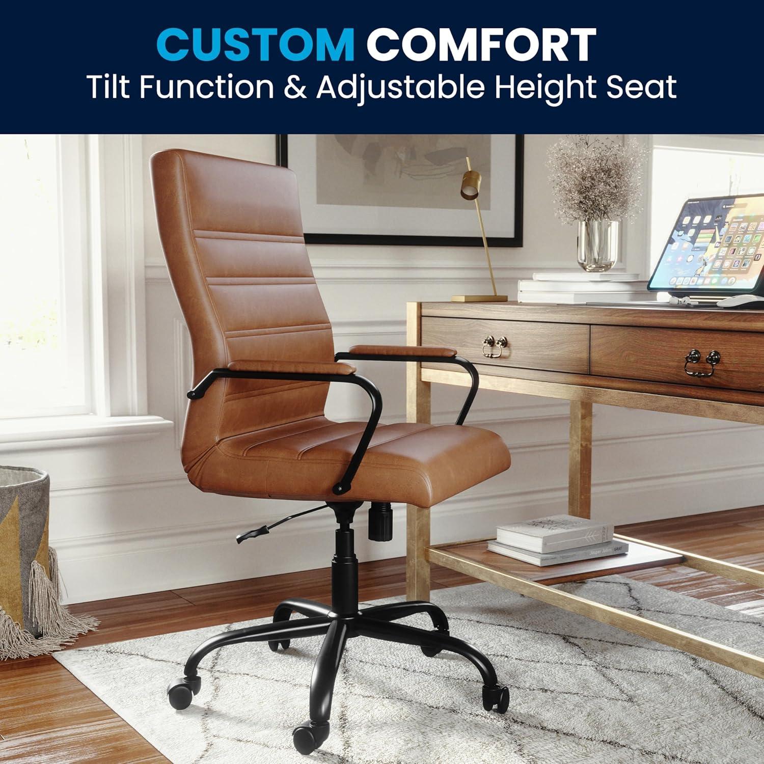 imageFlash Furniture Whitney HighBack Swivel LeatherSoft Desk Chair with Padded Seat and Armrests Adjustable Height Padded Office Chair BlackGoldBrown LeathersoftBlack Frame